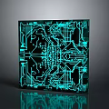 Illuminated Computer Circuit Board With Blue Circuits On Black Reflective Surface 3d model
