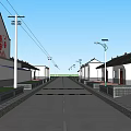 Rural Road Facilities With Trees Flowers Street Lamps And Pedestrian Walkways