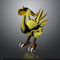 Yellow Fantasy Creature 3D Character Design With Feathers Beak Purple Eyes And Legs