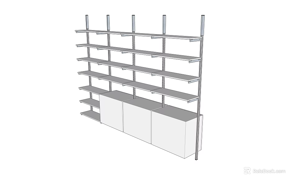 Modern Bookcase Design with Multiple Open Shelves and Lower Cabinet Doors 3d model 