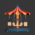 Children Playing With Colorful Carousel Toy Red Yellow Striped Canopy Blue Base