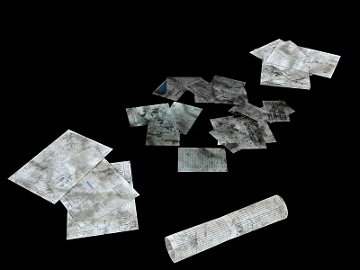 Scattered Paper Sheets In Various Sizes Folded And Flat On Black Background 3d model