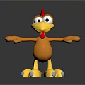 3D Cartoon Chicken Character With Orange Body Yellow Feet And Open Arms
