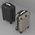 Two Modern Suitcases with Telescopic Handles and Rolling Wheels in Black and Beige Colors