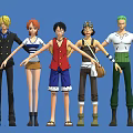 Five Anime Characters Standing Together With Different Outfits And Hairstyles