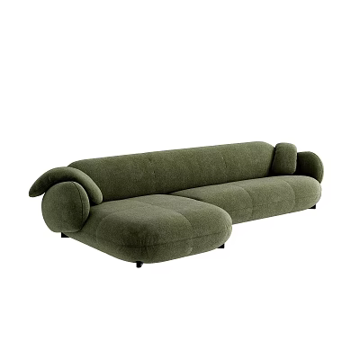 Olive Green Velvet Sectional Sofa With Rounded Arms And Modern Comfort Design 3d model