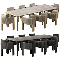 Modern Light And Dark Wood Dining Table Set With Wicker Chairs For Dining Room