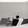 Modern Office Desk With White And Black Design And Ergonomic Chair For Workspace