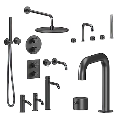 Modern Black Bathroom Faucet Collection With Shower Head Handles And Control Panels 3d model