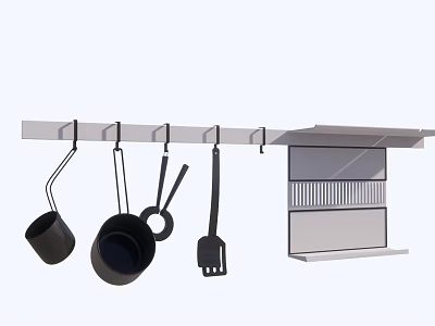 Modern Kitchen Utensils Hanging On Wall Rack With Storage Unit 3d model
