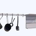 Modern Kitchen Utensils Hanging On Wall Rack With Storage Unit 3d model