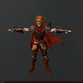 A Man With Orange Hair And Red Cape In Armored Outfit With Arms Outstretched