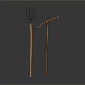 Handcrafted Wooden Pitchfork And Hoe With Long Handles For Garden Use