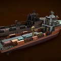 Brown Cargo Ship Featuring Colored Containers Helipad and Deck Structures 3d model