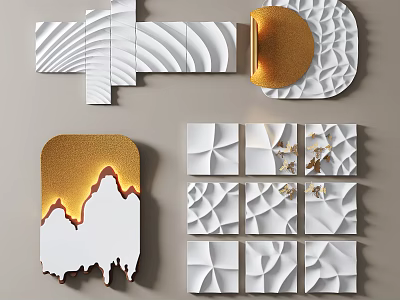 Modern Abstract Wall Decor With White Gold Textured Patterns And 3D Geometric Designs 3d model