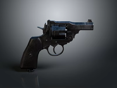 Black Revolver With Textured Grip And Metallic Finish In Still Life 3d model
