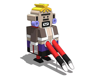 Lego Style Robot Themed Play Equipment With Yellow Hair Purple Ears And Black Smiling Face 3d model