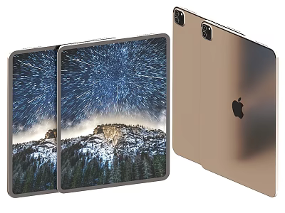 Apple Tablet With Starry Sky Mountain Wallpaper And Back Camera Design 3d model