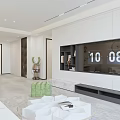 Modern Living And Dining Room Interior With White Walls Sofa Green Stool And Window Curtains