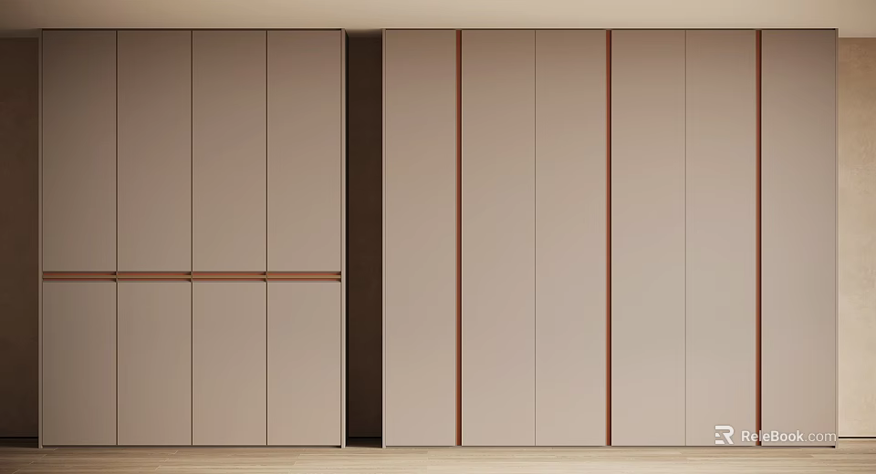 Modern Minimalist Wardrobe Interior Design With Light Colored Panels And Vertical Wooden Lines 3d model 