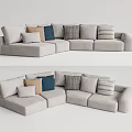 Light Gray Sectional Sofa With Multiple Colored Cushions Modern Comfortable Design 3d model
