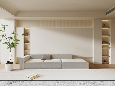 Modern sofa background wall cream wind sofa background wall 3d model