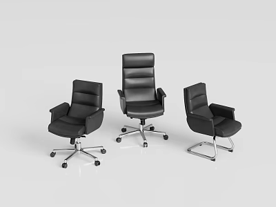 Modern Black Leather Office Chairs With Various Designs And Swivel Wheels 3d model