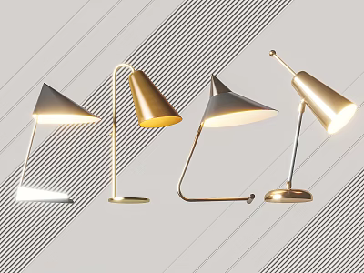 Modern Desk Lamps with Conical Shades Metal Bases and Different Design Styles 3d model
