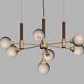 Modern Elegant Chandelier With Golden Metal Frame Wooden Accents And White Spherical Shades