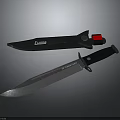 Tactical Combat Knives With Black Handle Shiny Metal Blade Sheath Red Accent Unsheathed And Sheathed