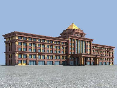 Classical Style Hotel Building With Golden Dome Brown Gold Exterior And Grand Design 3d model
