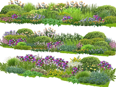 Vibrant Flowers and Lush Plants in Colorful Garden Landscape with Diverse Blooms 3d model
