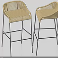 Modern Beige Rattan Bar Stools With Armrests And Metal Legs