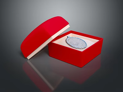 Elegant Silver Pendant With Blue Gemstone In Open Red Jewelry Box 3d model