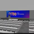 Modern Event Hall With Stage Large Screen Audience Seats And Lighting