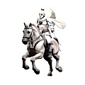 Medieval Knight in White Armor With Cape Riding Running White Horse Holding Sword
