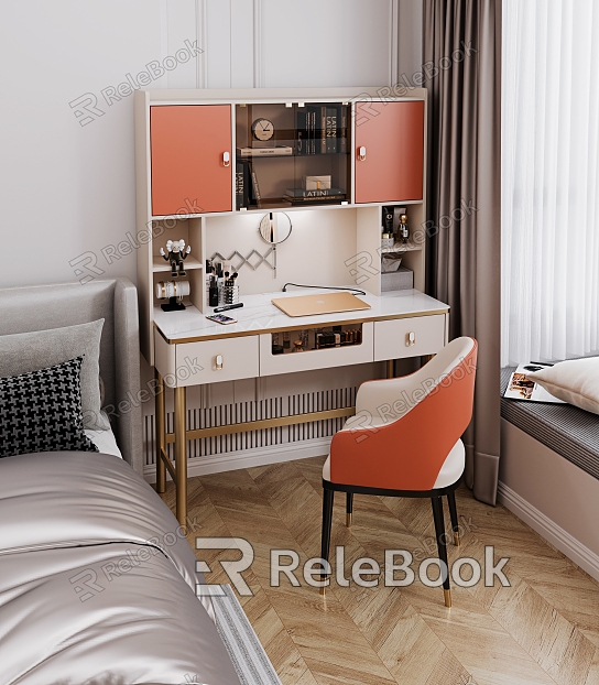 Light Luxury Bookcase Makeup Table Soft Bag Seat model