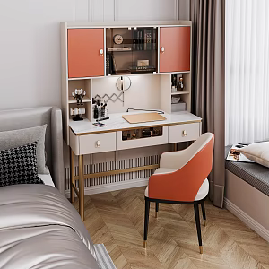 Light Luxury Bookcase Makeup Table Soft Bag Seat 3d model