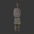 Ancient Terracotta Sculpture Carving of Standing Figure with Crossed Hands and Traditional Robe