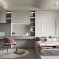 Tatami Bedroom Interior With Minimalist Design Built in Cabinets Writing Desk And Soft Lighting