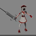 Nurse Character in Uniform Holding Large Syringe and Medicine Bottle with White Cross Head Cloth