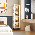 White Figurine Display Cabinet with LED Lighting and Multiple Shelves in Modern Bedroom Interior