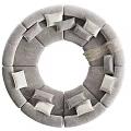 Red and Gray Circular Sectional Sofa with Throw Pillows and Soft Blanket 3d model
