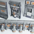 Industrial Scene Components With Gray Pipes Valves And Orange Detailed Panels