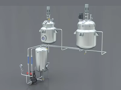 Industrial Equipment Stainless Steel Reactor System With Double Vessels Piping And Support Frame 3d model