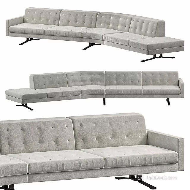 Light Gray Tufted Sectional Sofa With Modular Design For Living Room 3d model 