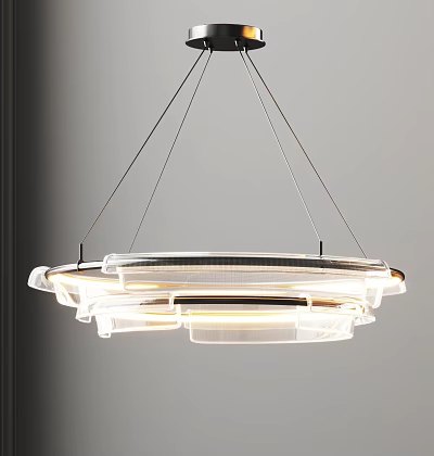 Modern Chandelier with Circular Acrylic Rings and Metal Frame and LED Lighting for Interior Spaces 3d model