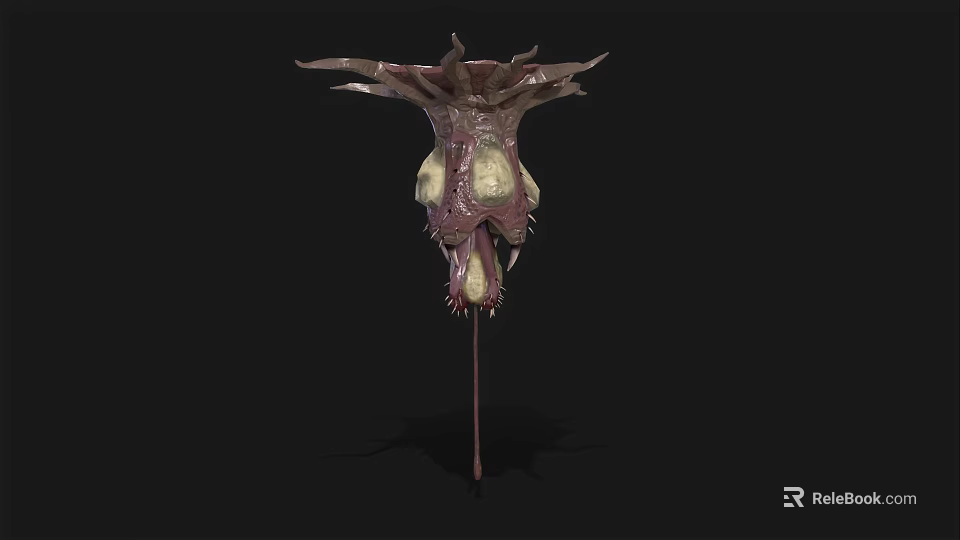Detailed 3D Fantasy Creature Model With Spiked Tentacles And Purple White Features 3d model 