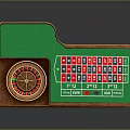 Roulette Gaming Table with Green Surface Red and Black Number Grid and Wooden Frame Design