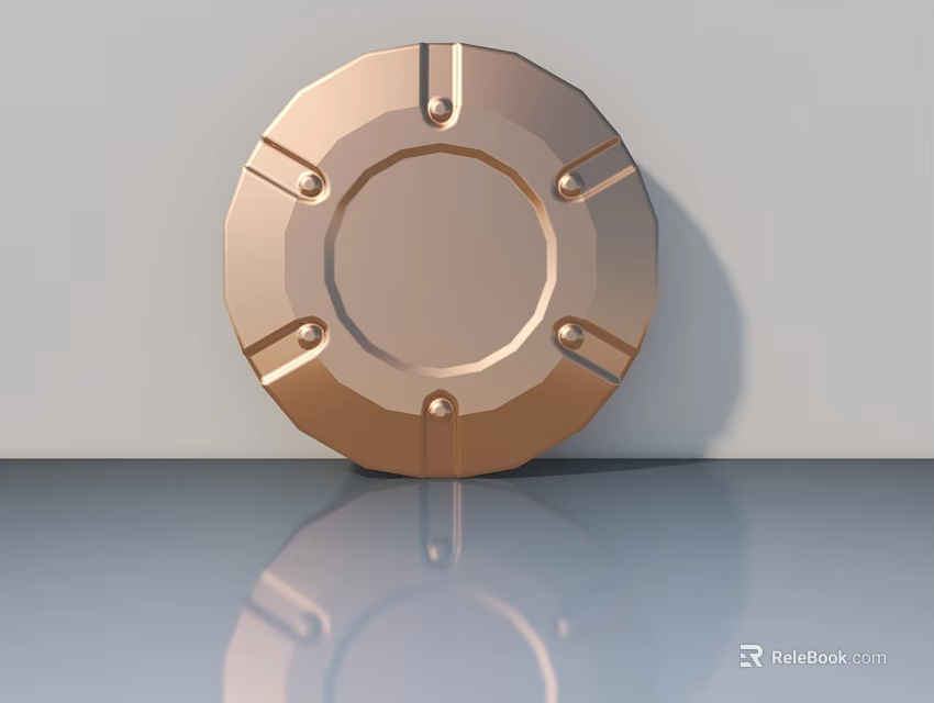 Swing Door Metallic Handle With Copper Finish Shiny Surface Rivets And Reflection Design 3d model 